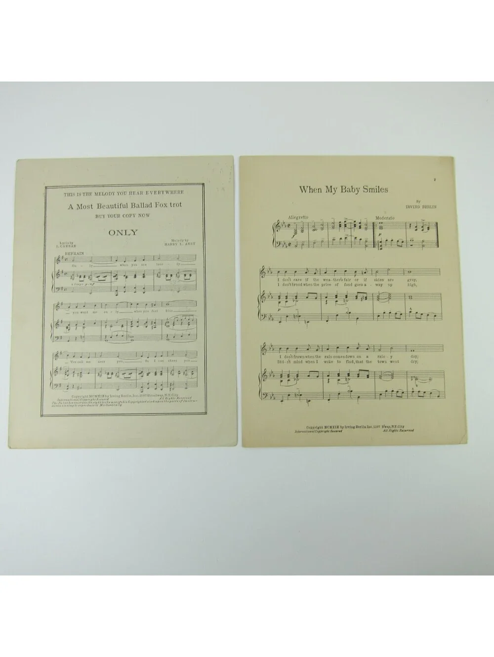 When My Baby Smiles Sheet Music Irving Berlin Most Beautiful Ballad Antique 1919